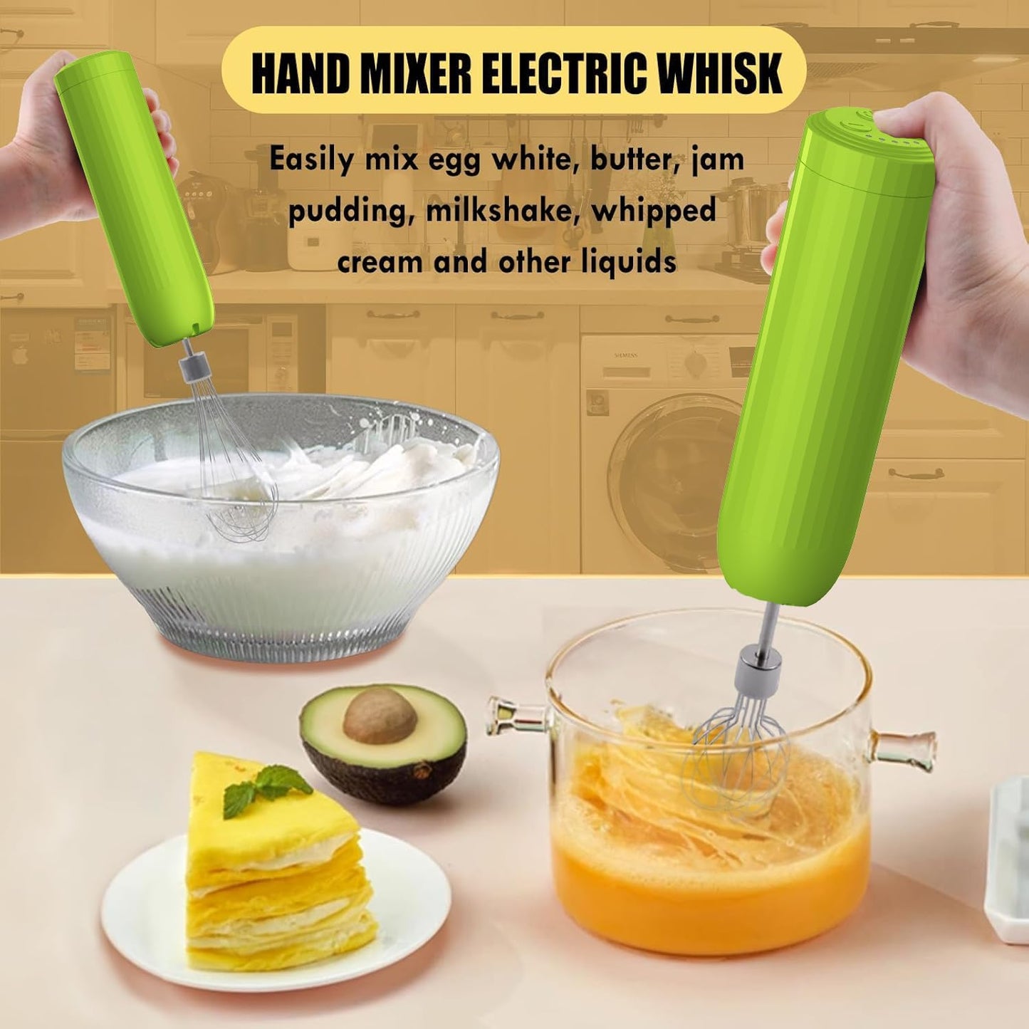 Hand Mixer with Whisk and Forther Wand,Electric Whisk, Milk Frother, Hand Held Mixers,Cordless Hand Mixer, Whisks for Cooking, Mini Mixer,Stirrers Electric,Food Chopper, Baby Food Maker,4-Speed, 10Oz