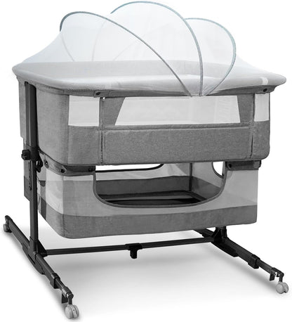 Baby Bassinet, 3 in 1 Infant Bassinet Bedside Sleeper, Bassinet with Cover, Rocking Bedside Bassinet for Baby with Storage Basket, Foldable & Adjustable Travel Crib (Light Pink)