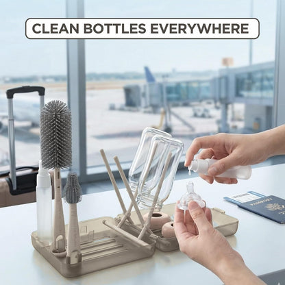 Bottle Cleaning Kit – BPA Free Brush Set, 6 in 1 Travel Bottle Cleaner Kit with Silicone Brushes for Bottle, Breast Pump, Straw, Nipple - Portable Bottle Washing Kit