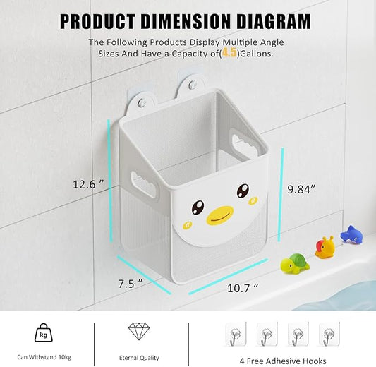 Ligereza Quick Fetch Way Bath Toy Storage, Cute Mesh Bath Toy Organizer, Large Capacity and Large Opening Baby Bathtub Toy Holder for Tub, Multipurpose Mesh Shower Bag (White)