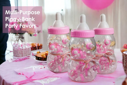 Evershine Plastic Baby Bottle Bank, 13" Blue Fillable Baby Shower Bank, Plastic Jumbo Baby Favor Bottle Centerpiece