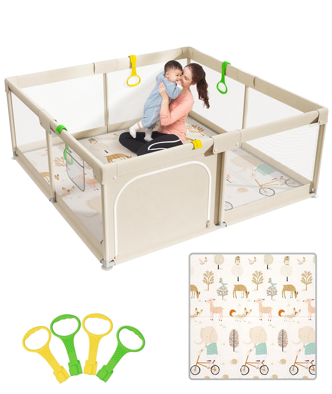 Mloong Baby Playpen with Mat, 59x59 Inches Extra Large Playpen for Babies and Toddlers, Indoor & Outdoor Activity Center, Safety Baby Fence