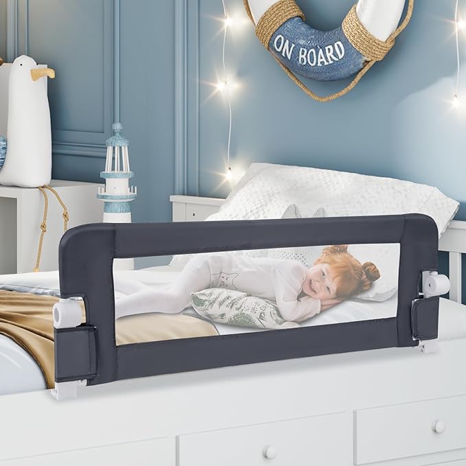 HONEY JOY Bed Rail for Toddlers, Extra Long, Foldable Portable Swing Down Safety Bed Guard Rail, Toddler Bed Rails for Crib, King Queen Full Twin Size Bed Mattress (Gray, 1 Pack, 47 Inch)