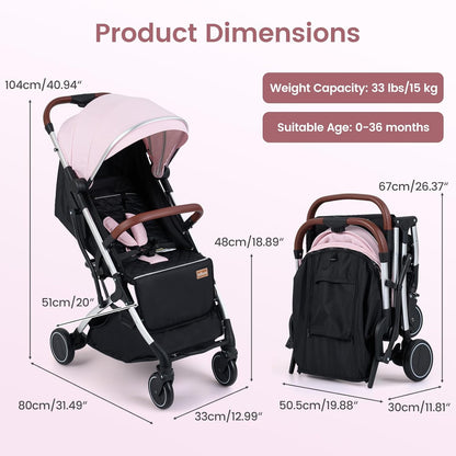 INFANS Travel Stroller, Lightweight Compact Baby Stroller for Airplane with One-Hand Fold, Multi-Position Recline, Canopy, 4 Wheel Suspension, Storage Basket (Grey+Black)