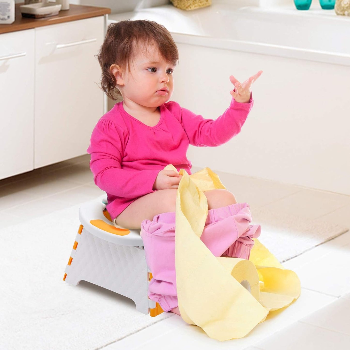 Toddler Portable Potty Training Seat for Kids Baby Foldable Toilet Child Travel Potty in Car Camping Potty Chair Seat for Indoor Outdoor, with 60 Disposable Bags