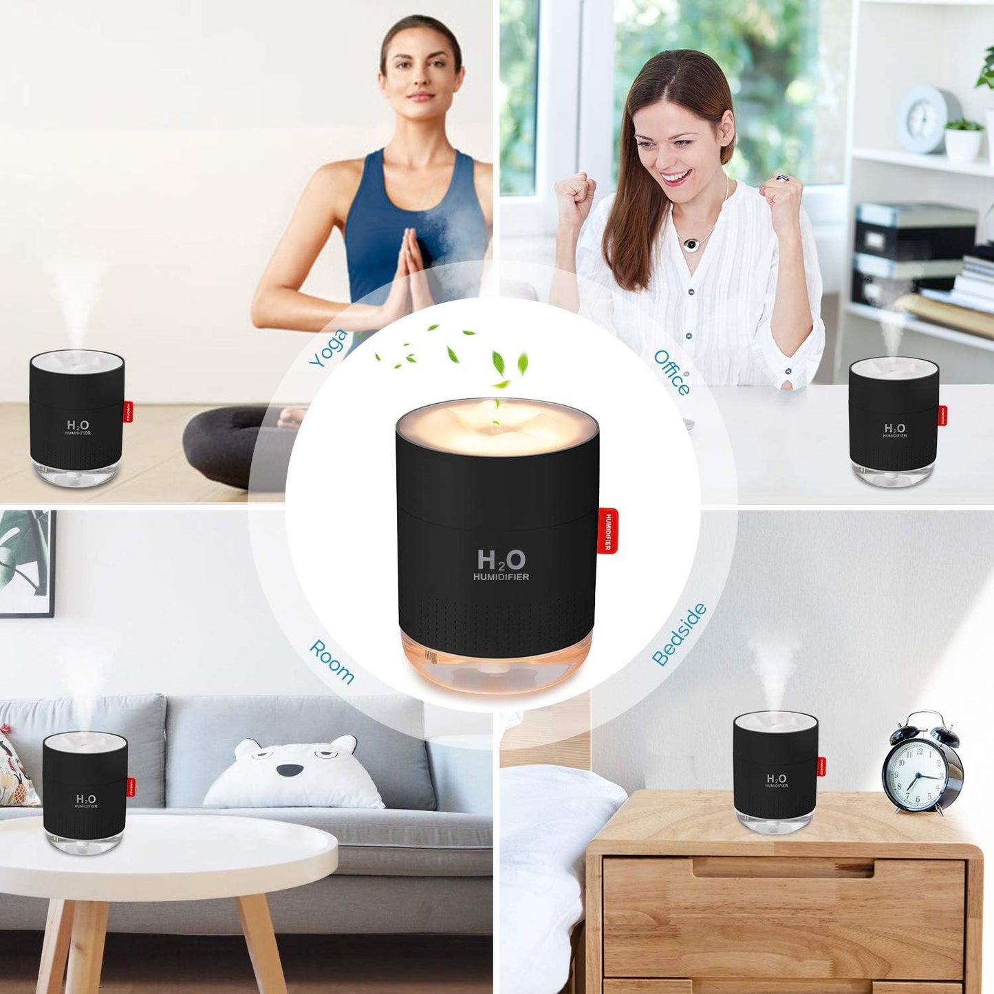 Portable Mini Humidifier, 500ml Small Cool Mist Humidifier, USB Personal Desktop Humidifiers for Baby Bedroom Travel Office Home, Auto Shut-Off, 2 Mist Modes, Super Quiet, White