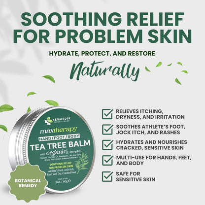 KESMEDIK Tea Tree Oil Balm for Skin, Soothes Itching, Rashes & Dry Skin, Antifungal Defense for Athlete’s Foot, Jock Itch, Chafing, Bug Bites & Eczema, Natural, Effective & Safe for All Ages