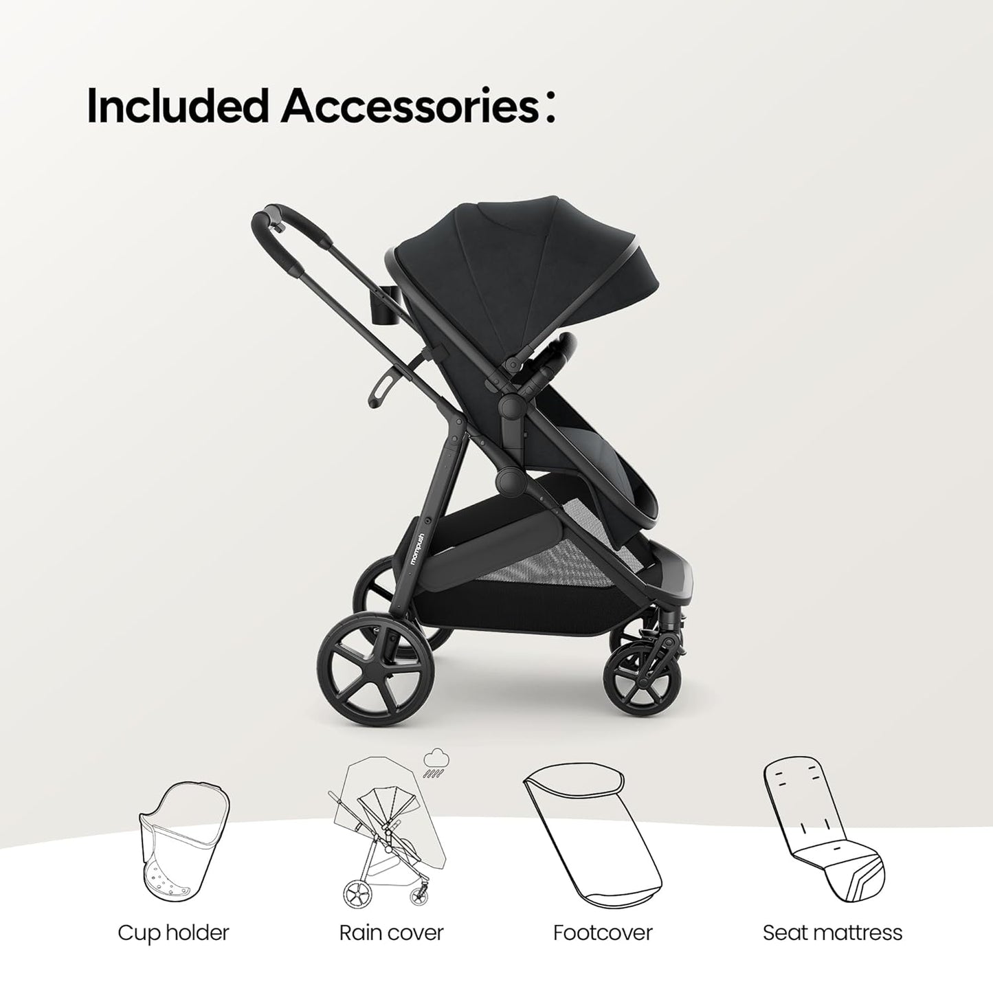 Mompush Baby Stroller, Convertible 2-in-1 with Bassinet Option, Infant Car Seat Compatible, Includes Adapter - Sturdy Full-Size Infant Stroller for Family Adventures