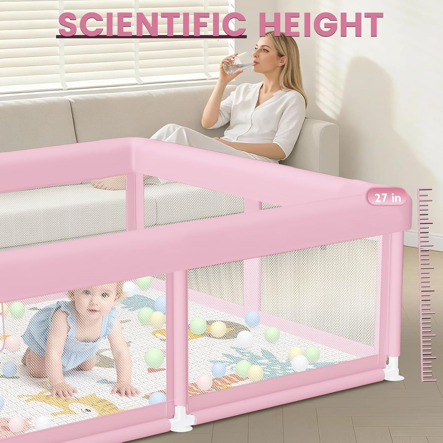 Hiaksedt Baby Playpen 50x50 Inch, Play Pens for Babies and Toddlers Baby Fence Play Yards for Indoor & Outdoor with Breathable Mesh Anti-Fall Playpen