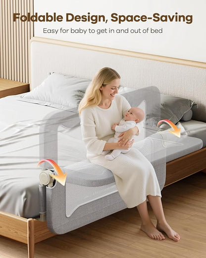 Foldable Bed Rail for Toddlers, 47in Reinforced Carbon Steel Frame&Connectors, Breathable Cationic Fabric, Safety Toddler Bed Rails for Queen, King, Twin, Full, No-Tool Setup.