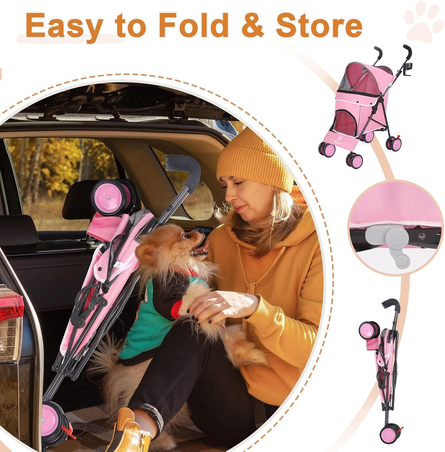 Wedyvko Travel Portable Dog Stroller, Pet Stroller for Small Puppy Dogs & Cats, Up to 33 lbs, Black