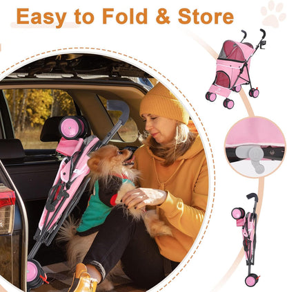 Wedyvko Travel Portable Dog Stroller, Pet Stroller for Small Puppy Dogs & Cats, Up to 33 lbs, Black