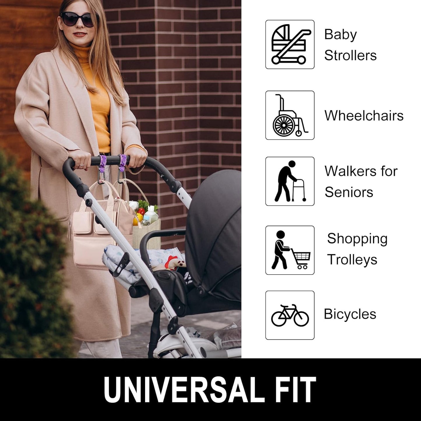 Baby Stroller Hooks for Hanging Bags, Universal Stroller Clips Accessories, Mommy Hook for Diaper Bag, Shopping Cart, Purse, Backpack - 2 Pack, Abstract Leaf