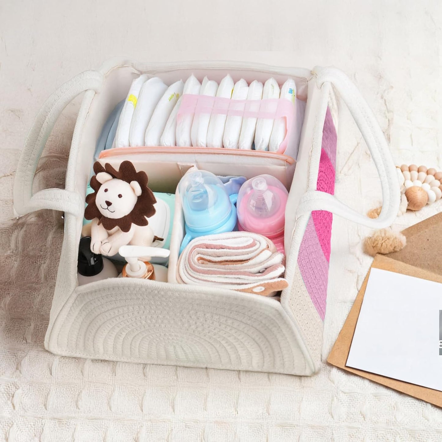 Baby Diaper Caddy- With Removable Dividers, Nursery Storage Bin and Car Organizer,Boy & Girl Shower Gift Basket,Portable Organizer,Nursery Essentials-Rainbow Purple
