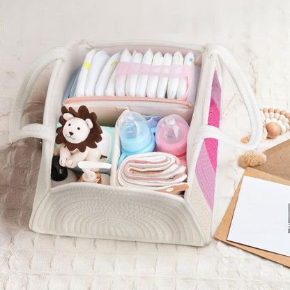 Baby Diaper Caddy- With Removable Dividers, Nursery Storage Bin and Car Organizer,Boy & Girl Shower Gift Basket,Portable Organizer,Nursery Essentials-Rainbow Purple