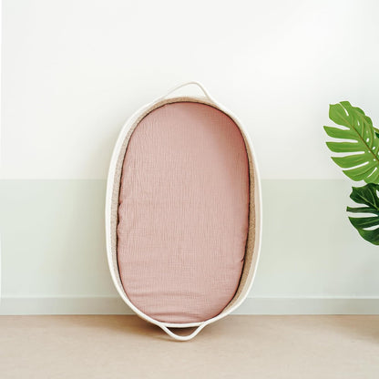 MairMore 2 Pack Muslin Fitted Bassinet Sheets for Babies, Soft & Breathable 100% Cotton Bedside Sleeper Bassinet Sheet, Moses Basket Oval Rectangle Pad/Mattress (Pink Blossom)