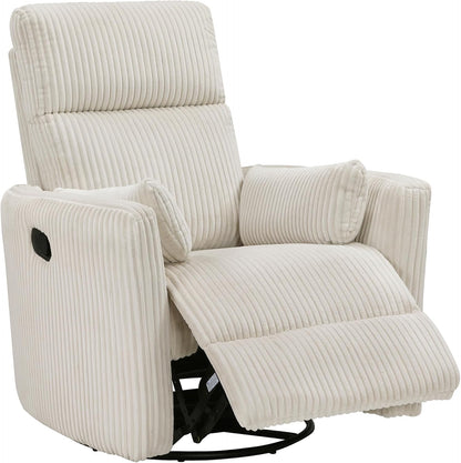 Lexicon Modern Swivel Glider Recliner Chair, Nursery Glider, Corduroy Fabric Upholstery Recliner with 2 Lumbar Pillows, Manual Reclining Sofa Chair for Living Room/Office/Apartment, Beige