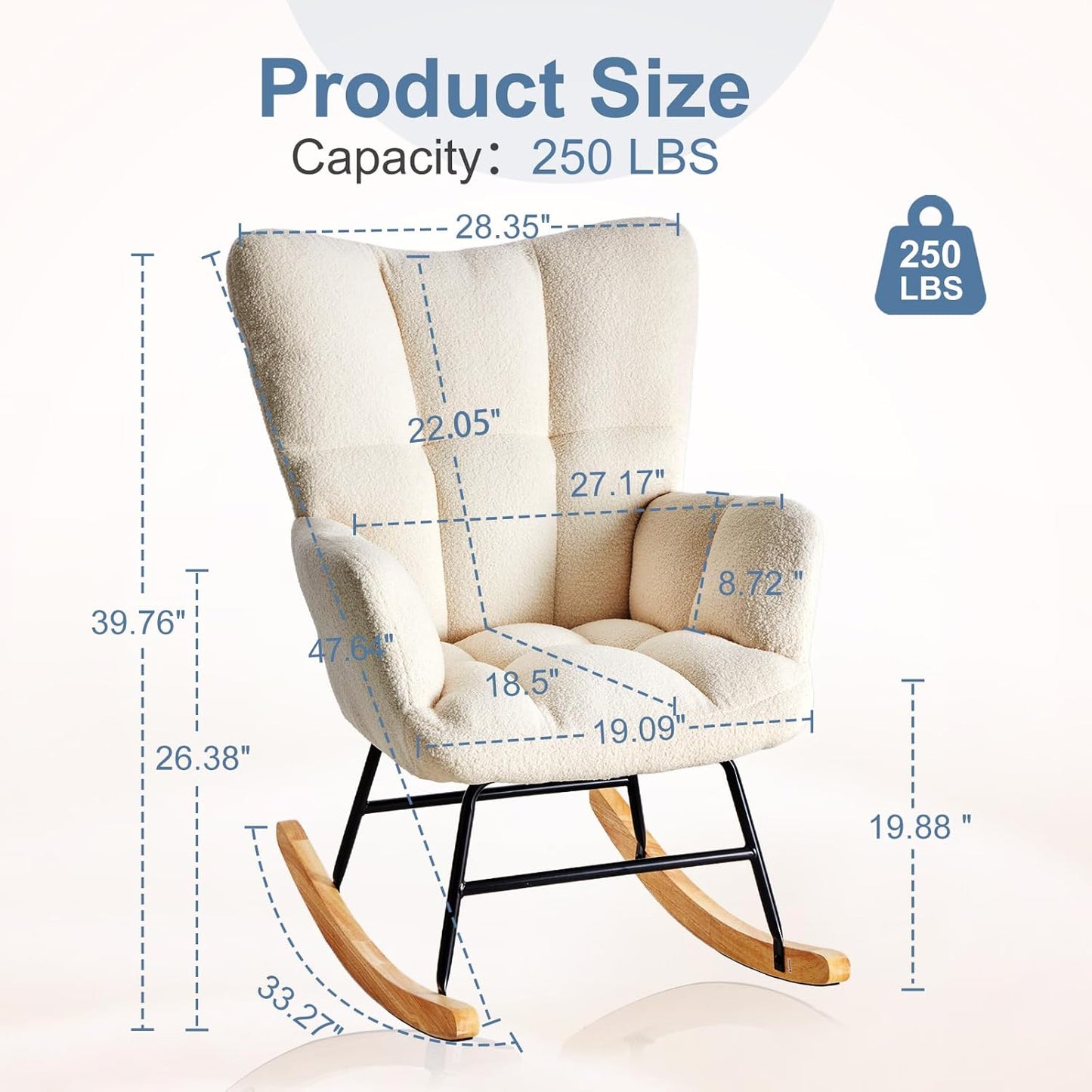 DUMOS Nursery Rocking Chair Teddy Upholstered, Comfy Glider Rocker with High Backrest Armchair Padded Seat, Accent Side Chair for Living Room Bedroom Offices Small Spaces Indoor, Beige