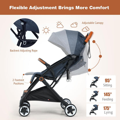 BABY JOY Lightweight Baby Stroller, Compact Toddler Travel Stroller for Airplane, Infant Stroller w/ 5-Point Harness, Adjustable Backrest/Footrest/Canopy, Storage Basket, Easy One-Hand Fold, Beige