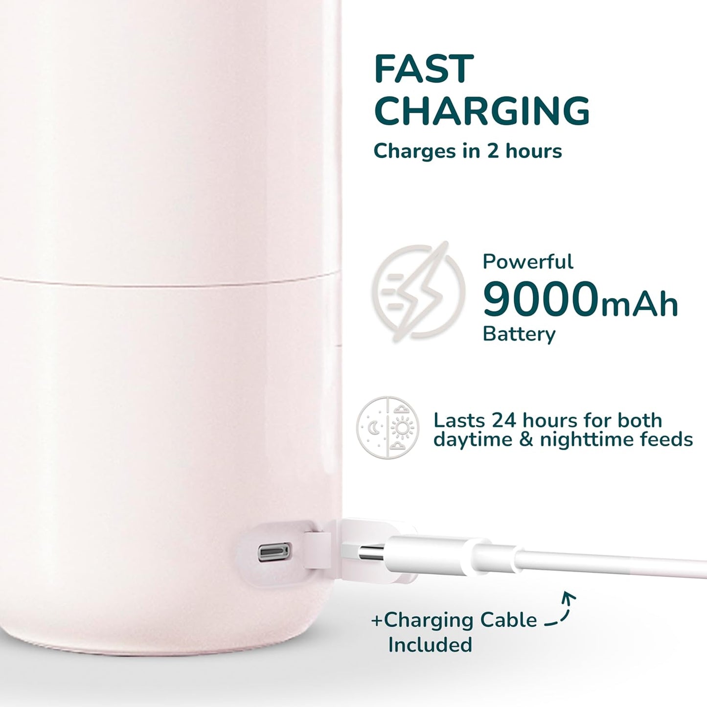 BooBoo Baby Portable Milk Bottle Warmer for Travel | Fast Heating for Breast Milk, Formula Milk & Water | Large Capacity, Long Battery Life - Ideal for Cars, Planes & On The Go