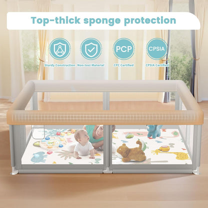 besuhot Baby Playpen Extra Large Play Yard 74" x 50" Playpen for Babies and Toddlers with Anti-Slip Suckers and Zipper Gate, Safety Baby Activity Center for Indoor & Outdoor