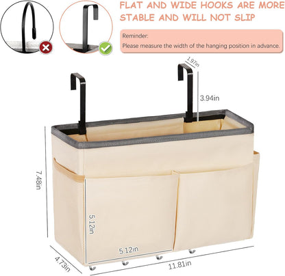 Bedside Storage Organizer 5 Pockets with 4 Hooks Hanging Storage Bag for Headboards/Bunk Bed (Pink)