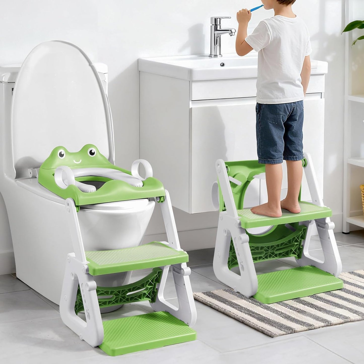 Orzbow Potty Training Seat | Upgrade Toddler Potty Training Toilet with Step Stool, 2-in-1 Stability Toilet Seat for Boys Girls | with Splash Guard, Anti-Slip Pad, Ladder, and Height Adjustable, Pink