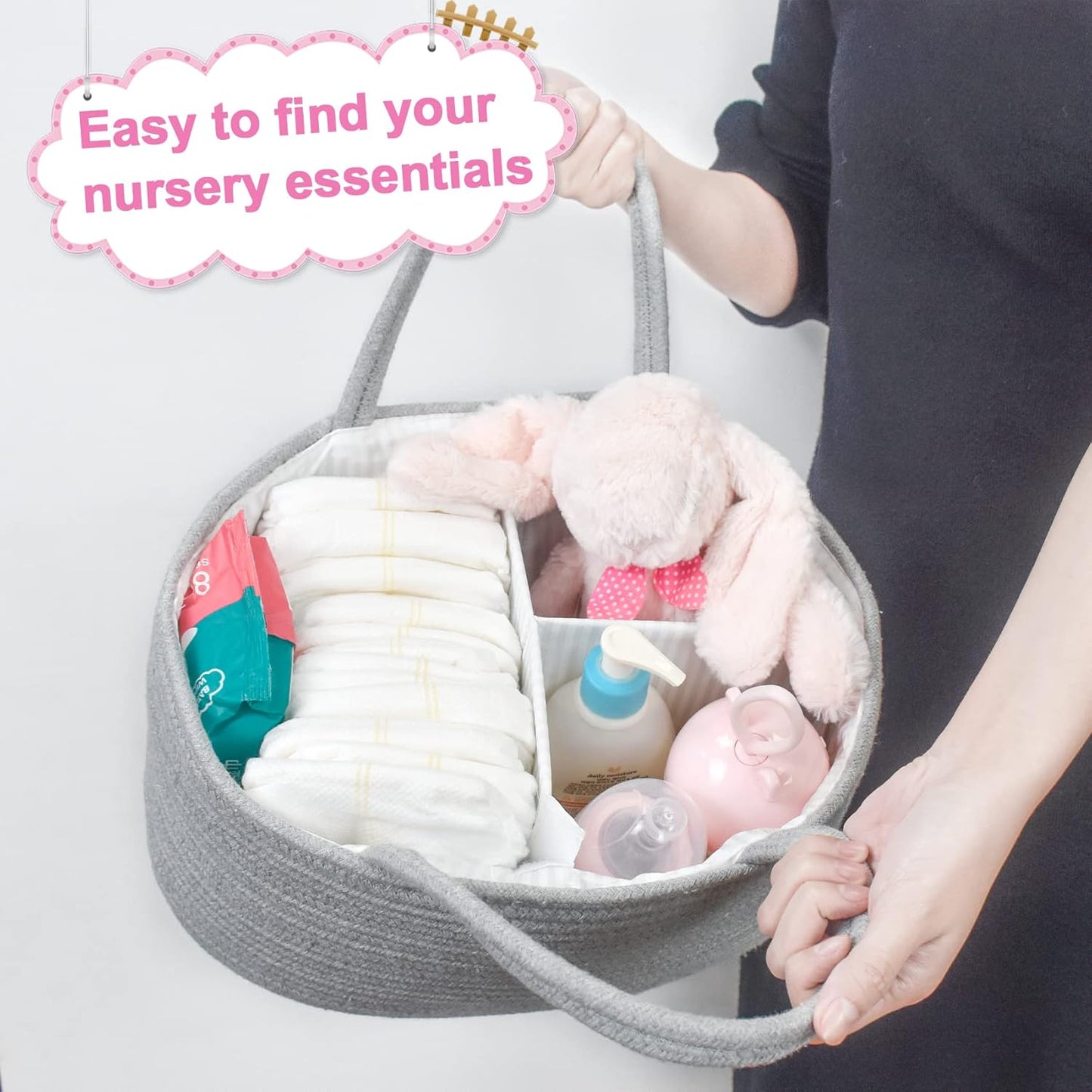 ABenkle Baby Diaper Caddy, Nursery Storage Bin and Car Organizer for Diapers and Baby Wipes, Cotton Rope Diaper Basket Caddy, Changing Table Diaper Storage Caddy