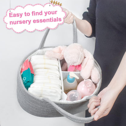 ABenkle Baby Diaper Caddy, Nursery Storage Bin and Car Organizer for Diapers and Baby Wipes, Cotton Rope Diaper Basket Caddy, Changing Table Diaper Storage Caddy