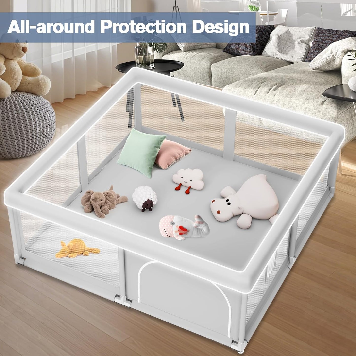 Large Baby Playpen for Babies and Toddlers, Playpen 74×50, Large Baby Play Yards Indoor & Outdoor, Sturdy Safety Baby Play Pen with Soft Breathable Mesh, Toddlers Activity Center with Anti-Slip Base