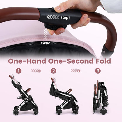 INFANS Travel Stroller, Lightweight Compact Baby Stroller for Airplane with One-Hand Fold, Multi-Position Recline, Canopy, 4 Wheel Suspension, Storage Basket (Grey+Black)