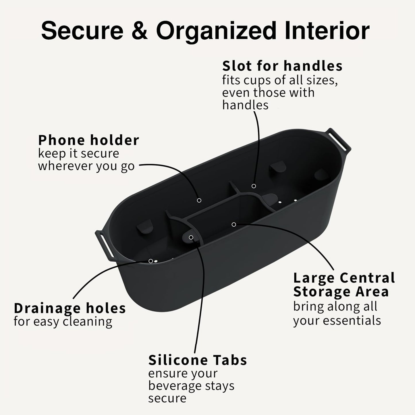 Universal Silicone Stroller Organizer | Waterproof, Easy-Clean Caddy with Secure Cup Holders & Organized Interior | BPA-Free, Anti-Slip Straps | Fits Uppababy, Nuna, Doona & Most Strollers | roo go