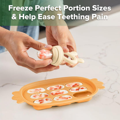 Haakaa Baby Fruit Food Feeder & Silicone Freezer Nibble Tray Combo - Breastmilk Popsicle Mold for Baby Cooling Relief, BPA Free Baby Mesh Food Feeder for Infant Self Feeding