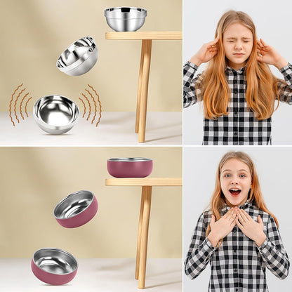 ShineMe Stainless Steel Bowls, 6 pack Snack Containers with Removable Colorful Silicone Sleeves, Unbreakable Kids Bowls for Icecream, Soup, Cereal, Yogurt...