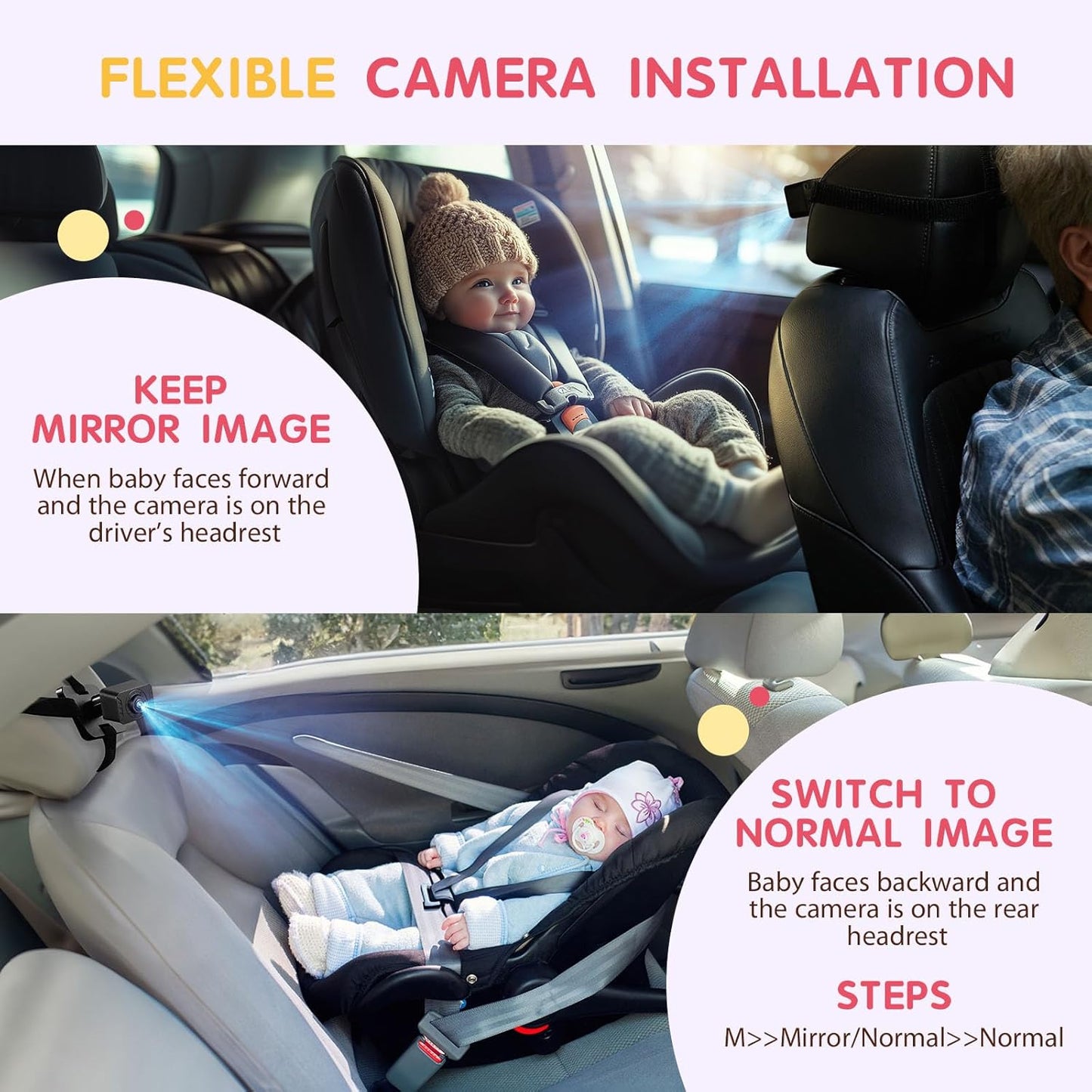 Baby Car Camera USB with No.1 Clarity, 5'' HD 1080P IPS Baby Car Monitor with 3X Zoom, Backseat/Carseat/Rear Seat Camera with Ultra Night Vision, Easy No-Damage Install, S100P(5inch Black)