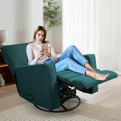 Swivel Rocker Recliner Chair for Adults, High Back Fabric Recliner with Deep Seat, Manual Glider for Living Room & Nursery, Grey
