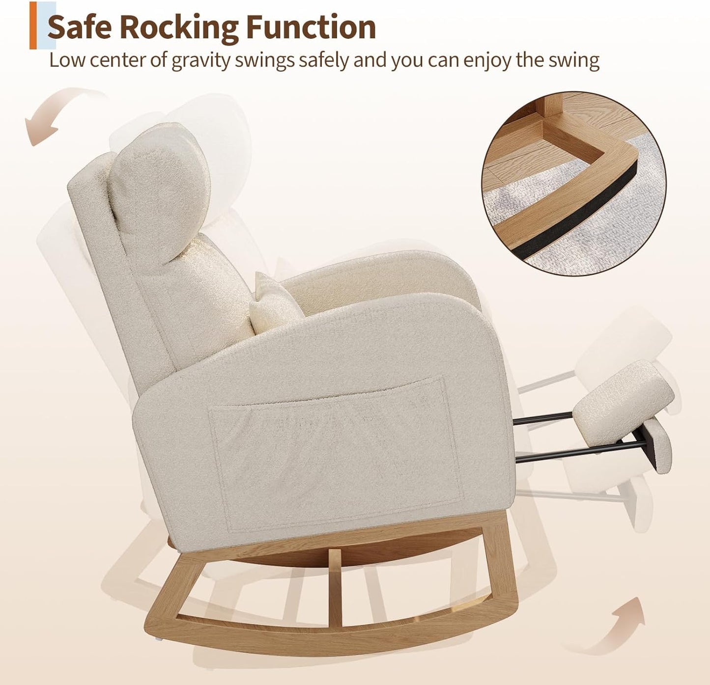 GarveeHome Teddy Fleece Rocking Chair, Modern Nursery Glider Chair with Side Pockets and Pillow, Rocker Chair for Living Room Bedroom Nursing Room, Pink