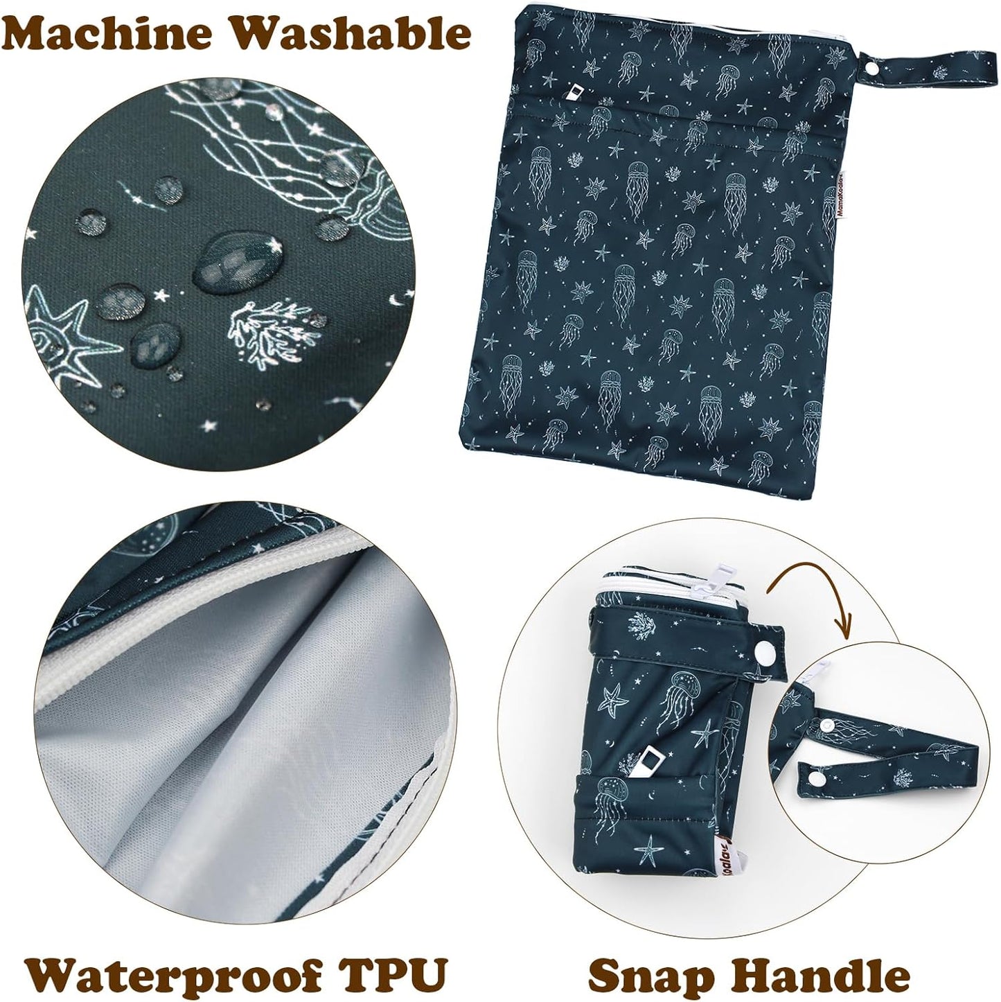 Mama Koala 3.0 Baby Cloth Diapers with 6 Inserts Bundle, with 2 Pack Wet Dry Bags, and 2 Waterproof Pail Liners