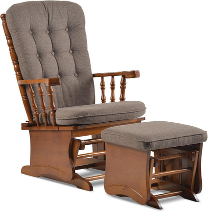 Rustic Rubber Wood Glider and Ottoman Set, Nursery Glider Chair for Breastfeeding and Relaxing, Comfortable Rocking Chair for Living Room and Bedroom（Tan）