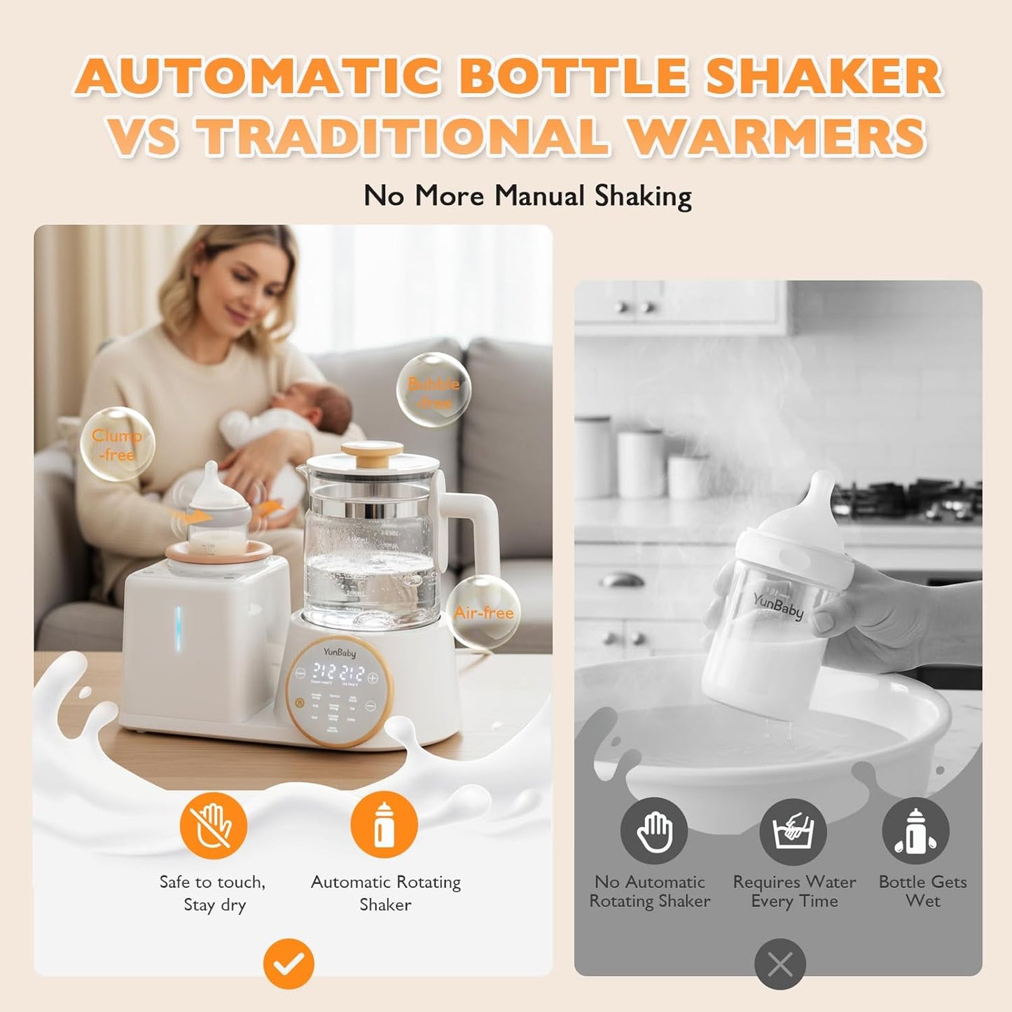 2-in-1 Baby Bottle Warmer & Formula Maker with Electric Kettle, Automatic Rotating Bottle Shaker, Fast Heating Water Warmer with Temperature Control for Formula, Breastmilk & Night Feeding