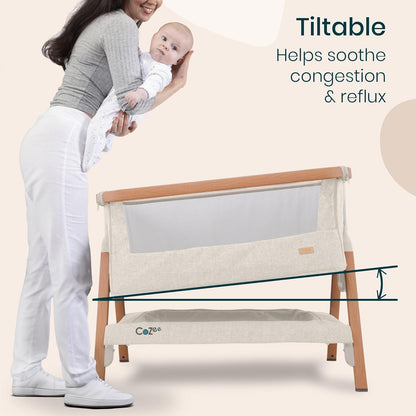 Tutti Bambini CoZee® 2-in-1 Baby Bassinet & Bedside Sleeper - Fast-Folding Bedside Bassinet, Baby Crib with 6 Mattress Heights & Breathable Mesh Window, Mattress Included, 0-6 Months (Oak & Charcoal)