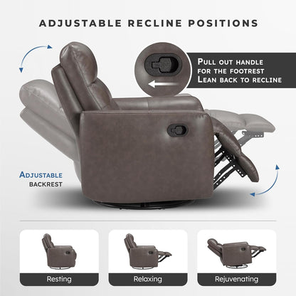 Lexicon 360 Degree Swivel Glider Reclining Chair, Manual Tab Pull Recliner, Leather Match Swivel Glider Recliner with Plush Foam, Sturdy Frame for Living Room/Office/Bedroom, Taupe