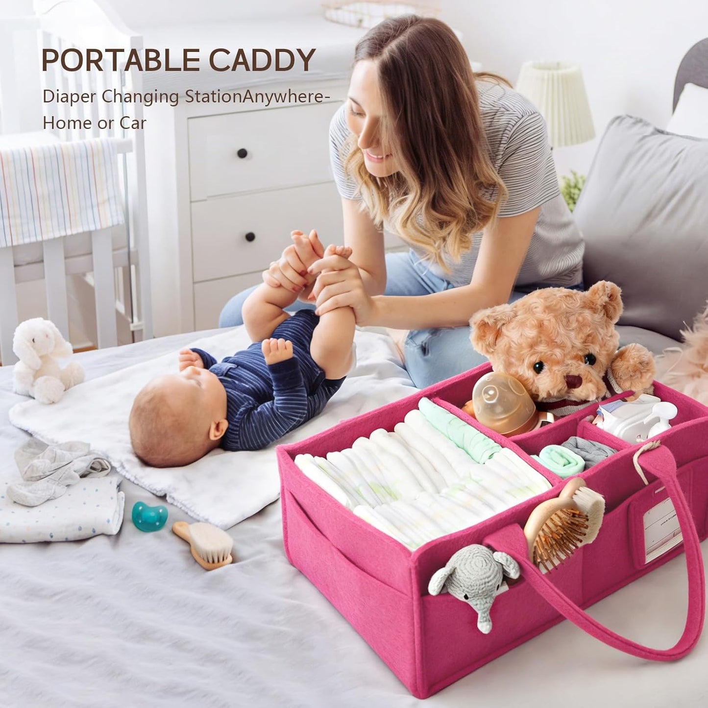 GEMII Diaper Caddy Organizer-Large Baby Caddy Organizer with Handle, Newborn Registry Essentials, Baby Shower Basket Gifts for Boys or Girls (Oatmeal, Large)