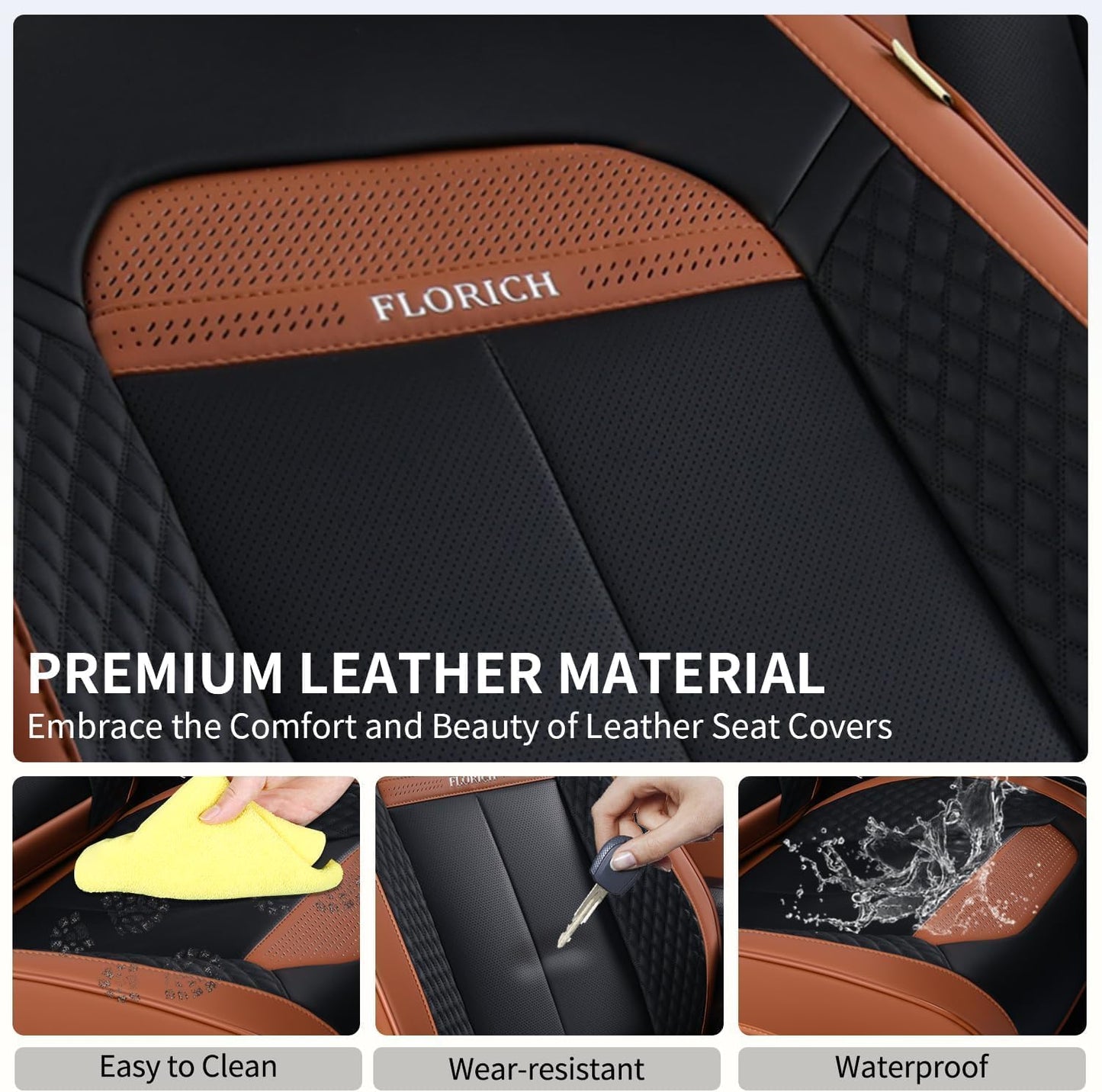 FLORICH Car Seat Covers Full Set, Automotive Seat Covers, Black Car Seat Cover, Waterproof Seat Protectors Universal fit for Car Truck Van SUV - Black