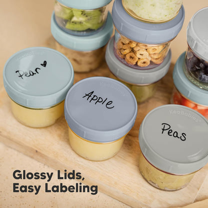 KeaBabies 12pk 4oz Glass Baby Food Containers with Lids - Leak-Proof, Microwavable Small Glass Jars, Baby Purees & Toddler Snack Storage Containers, BPA-Free, Dishwasher & Freezer Safe (Nord)