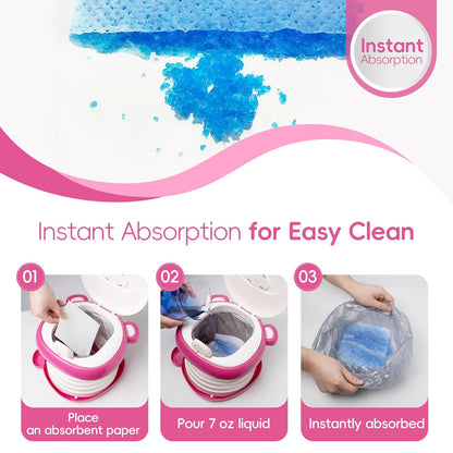 Travel Potty Seat for Toddler，Foldable Car Potty for Toddler, Portable Toilet Seat for Kids with Potty Liners, Absorbent Pads, Portable Potty Seat for Toddler Travel, Camping And Outdoor Use