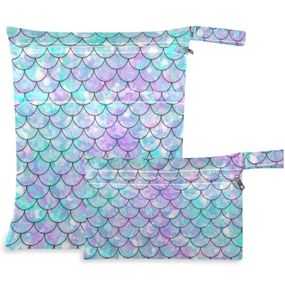 visesunny Leopard Grain 2Pcs Wet Bag with 2 Zippered Pockets Snap Handle Washable Reusable Roomy for Travel,Beach,Pool,Daycare,Stroller,Diapers,Dirty Gym Clothes, Wet Swimsuits, Toiletries