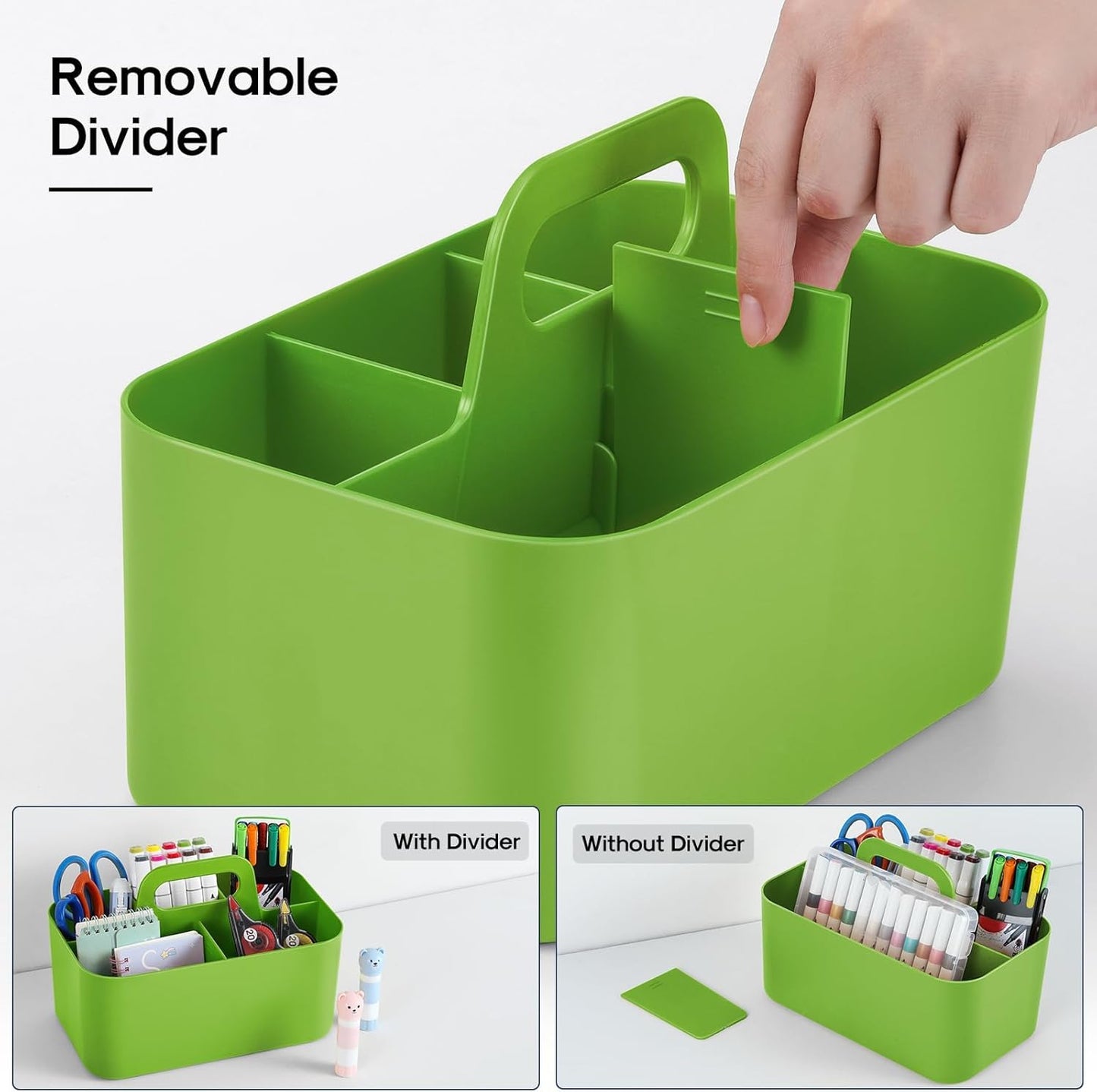 Multiuse Caddy Organizer with Handle, Portable Divided Plastic Tote Bin - Art Craft, Stationary Pen Marker Crayons, Makeup Hair Supplies Storage - Bathroom, Classroom, Dorm, Office, Desk Holder - Pink