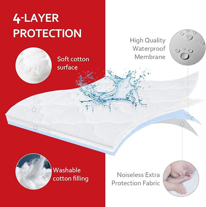 Waterproof Crib Mattress Protector (Cover Only), Cotton Fabric Toddler Mattress Sheets, Crib Sheets for Boys and Girls