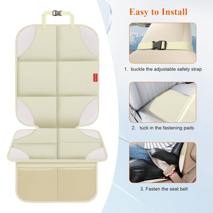 Car Seat Protector, Carseat Seat Protectors with Thick Padding and Upgraded Non-Slip Backing, Waterproof Seat Protector under Baby Car Seat, 600D Fabric Car Seat Covers with Storage Pockets for Baby